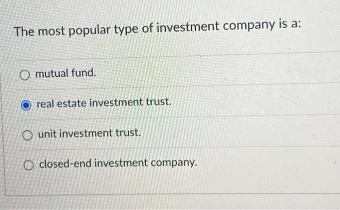 Solved The most popular type of investment company is a Chegg