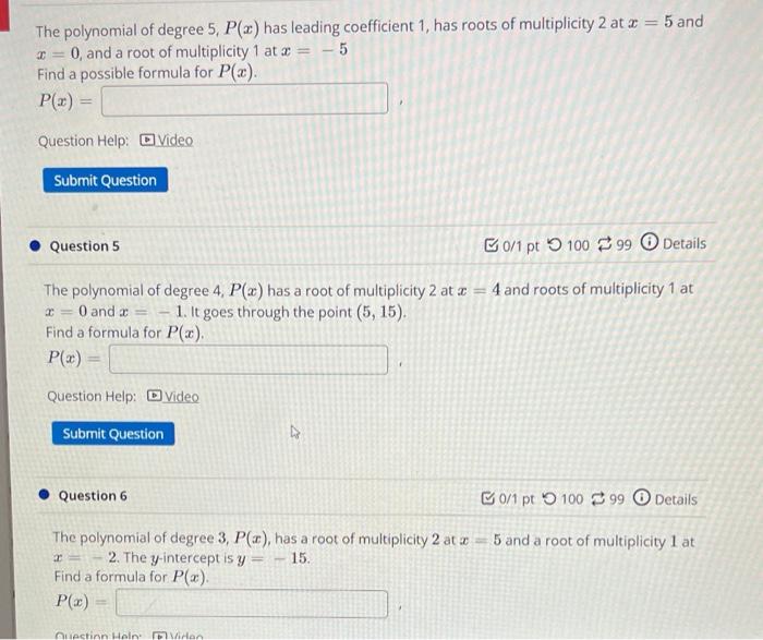 Solved T- The polynomial of degree 5, P(x) has leading | Chegg.com