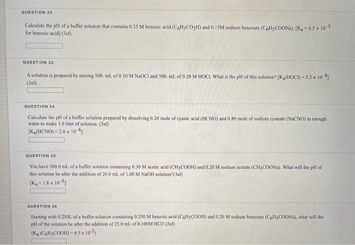 Solved QUESTION 22 Calculate the pH of a buffer solution | Chegg.com