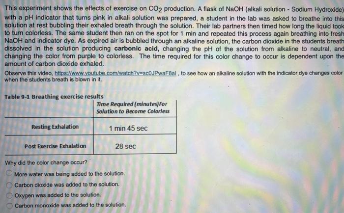 effect of exercise on carbon dioxide production experiment