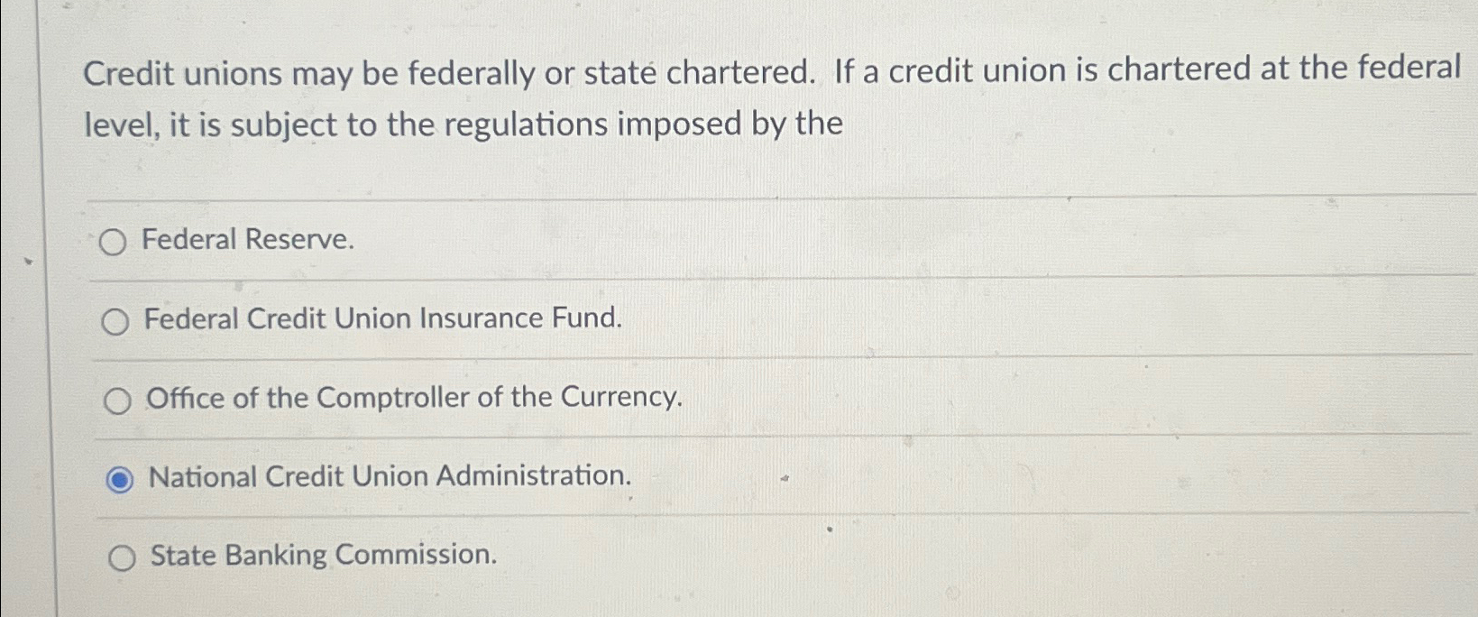 Solved Credit Unions May Be Federally Or State Chartered. If | Chegg.com