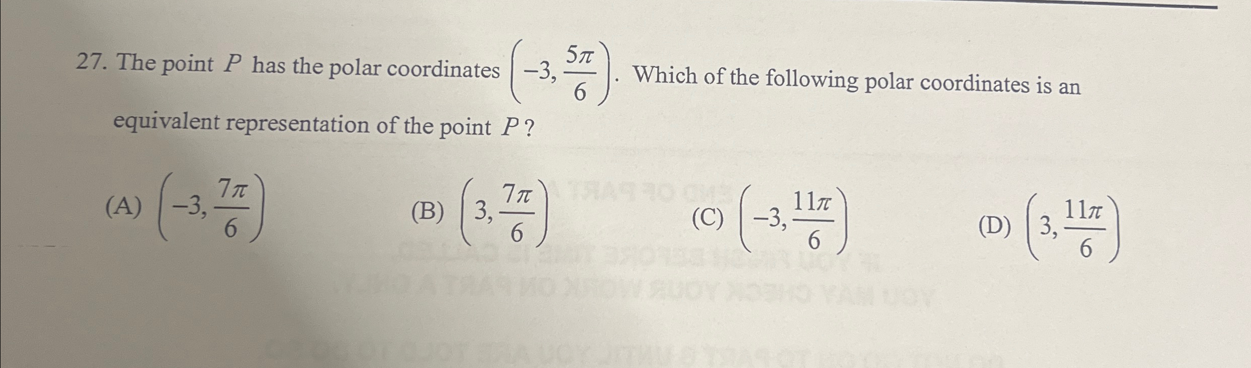 Solved The point P ﻿has the polar coordinates (-3,5π6). | Chegg.com