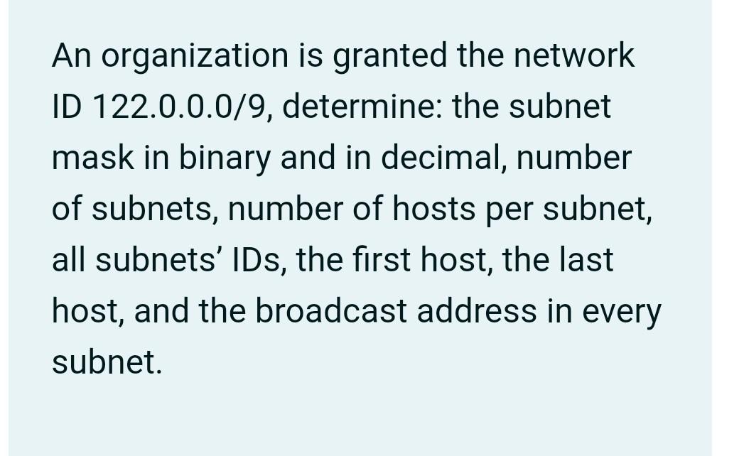 An organization is granted the network ID | Chegg.com