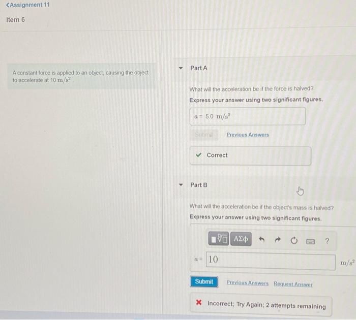 Solved Part A A constant force is applied to an object,