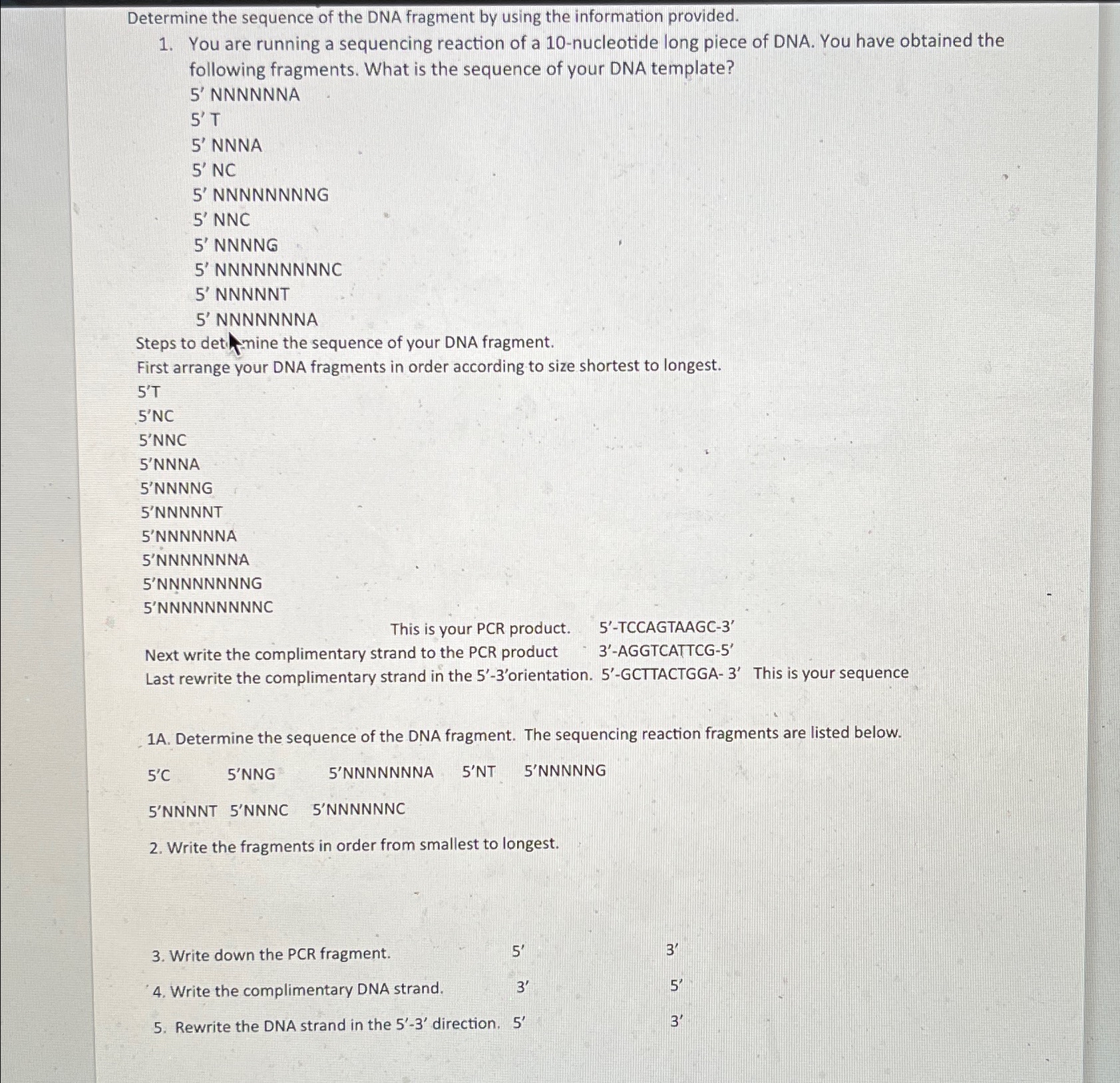 Solved Determine the sequence of the DNA fragment by using | Chegg.com