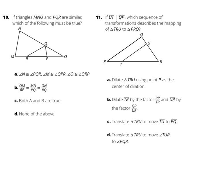 Solved 10. If triangles MNO and PQR are similar, which of | Chegg.com