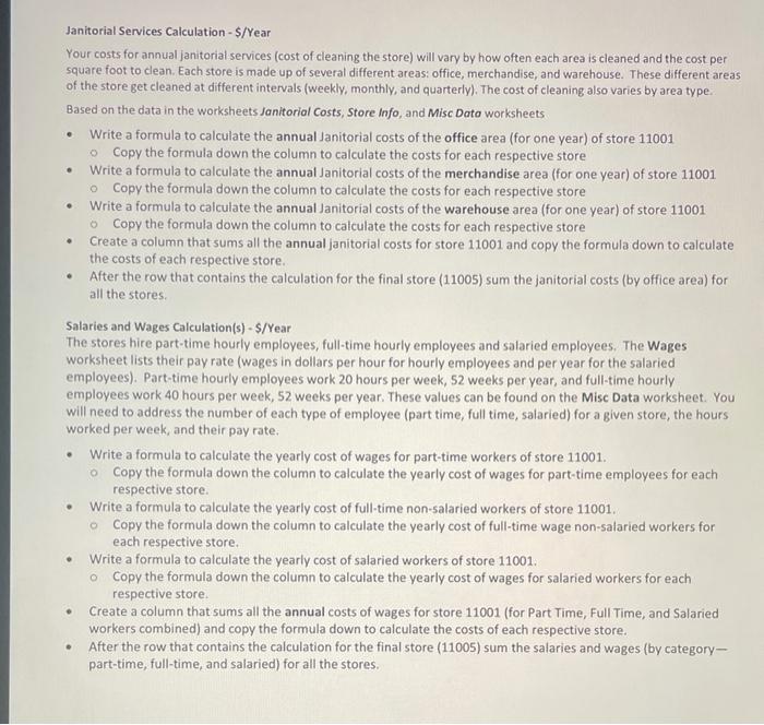 Janitorial Services Calculation / Year Your costs