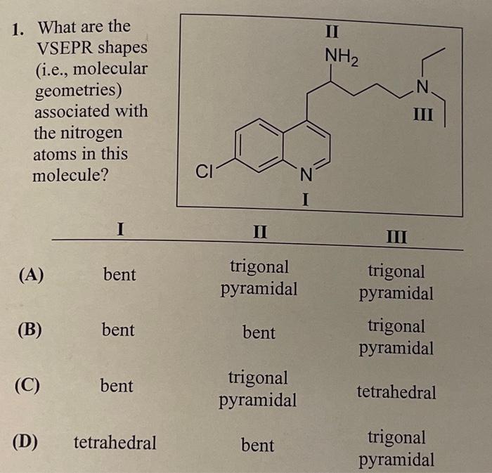 Solved 1. What are the VSEPR shapes (i.e., molecular | Chegg.com