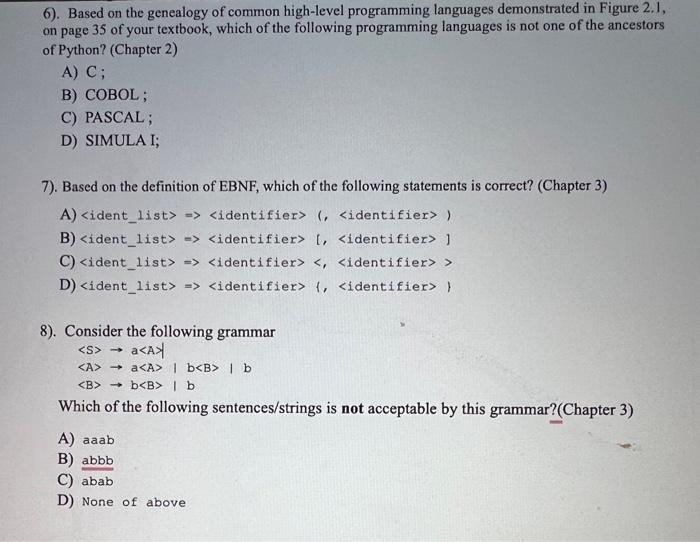 Solved 6). Based on the genealogy of common high-level | Chegg.com