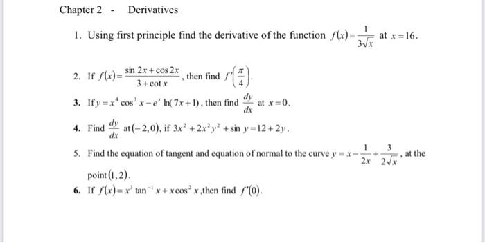 Chapter 2 Derivatives 1 Using First Principle Find Chegg Com