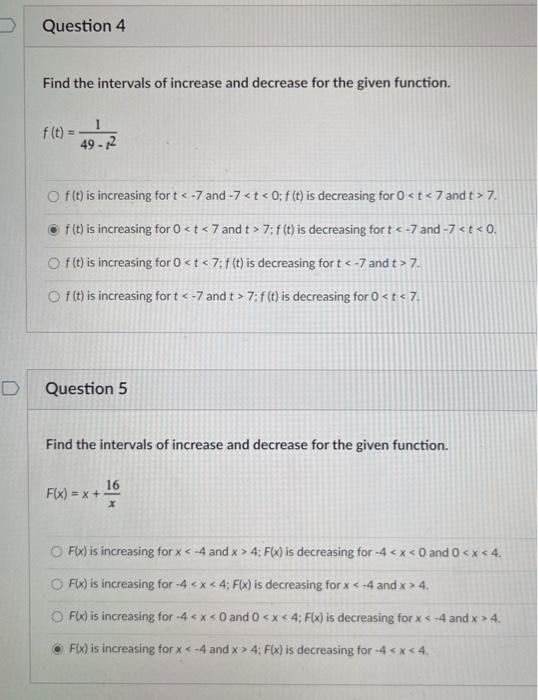 Solved Question 4 Find the intervals of increase and | Chegg.com