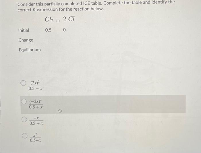 Solved Consider this partially completed ICE table. Complete | Chegg.com
