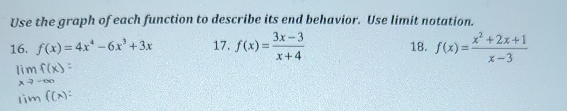 Solved Use the graph of each function to describe its end | Chegg.com