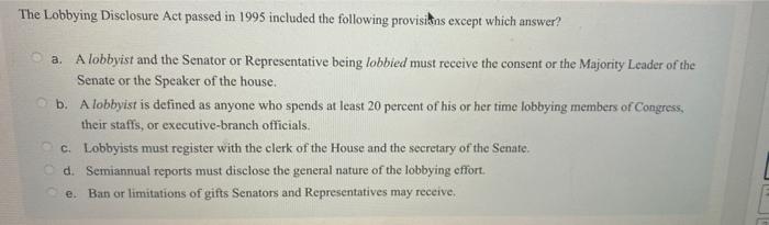 The Lobbying Disclosure Act passed in 1995 included