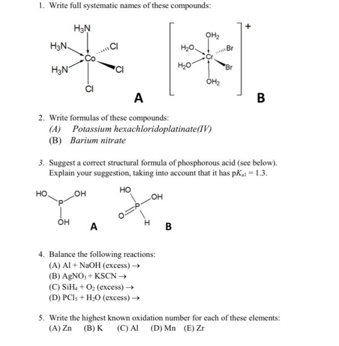 Solved 1. Write full systematic names of these compounds: | Chegg.com