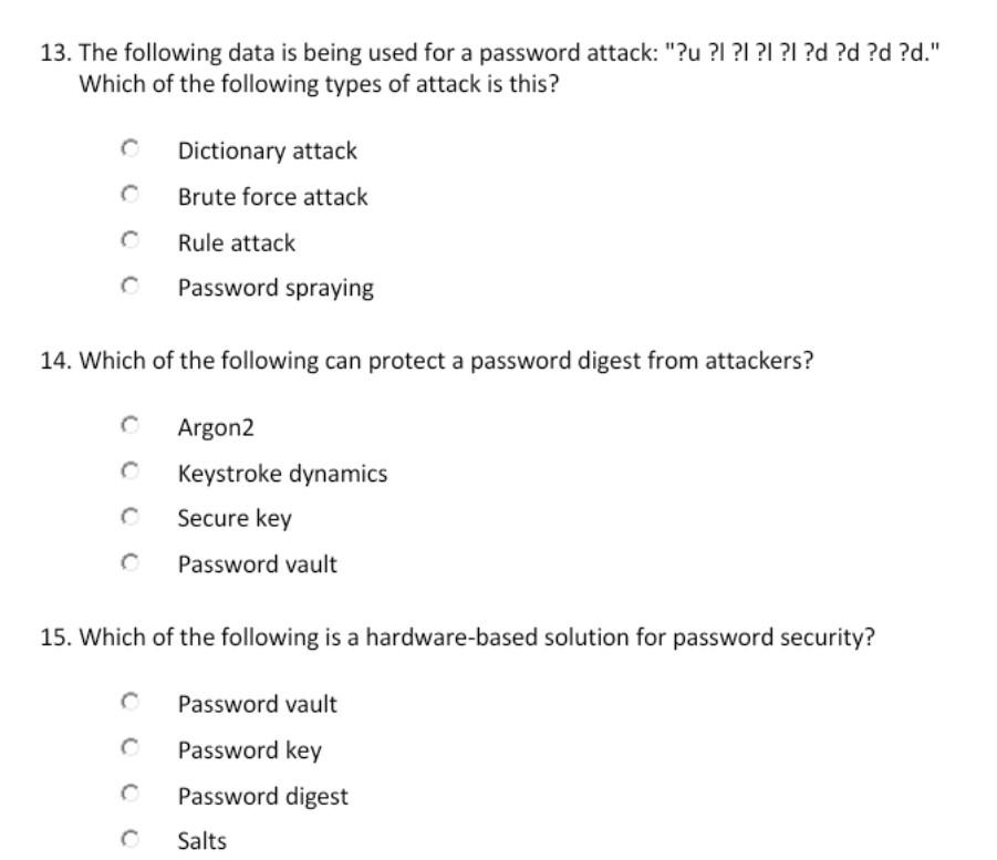 Solved 13. The following data is being used for a password | Chegg.com
