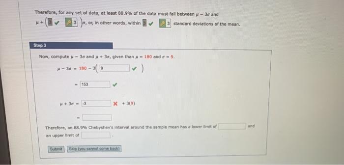 Solved 5 % Step 2 (b) Compute an 88.9% Chebyshev interval | Chegg.com