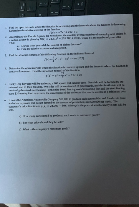 Solved 1. Find the open intervals where the function is | Chegg.com