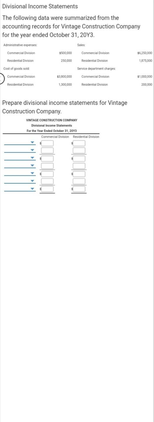 Solved Divisional Income Statements The following data were | Chegg.com