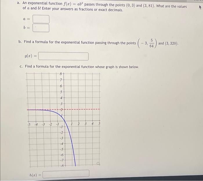 Solved a. An exponential function f(x) = ab passes through | Chegg.com
