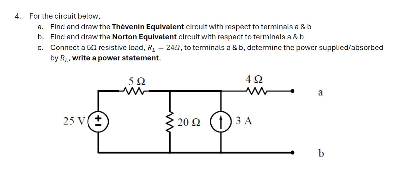 Solved For the circuit below,a. ﻿Find and draw the Thévenin | Chegg.com