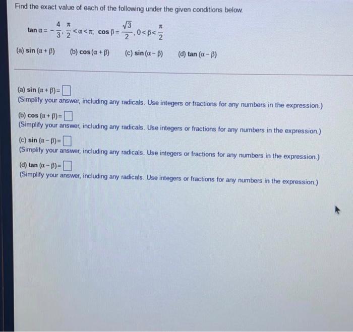 Solved Find the exact value of each of the following under | Chegg.com