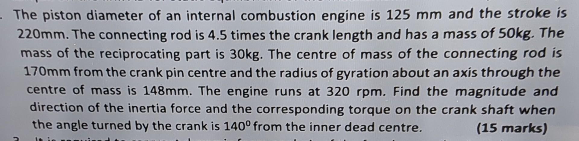 Solved The piston diameter of an internal combustion engine | Chegg.com