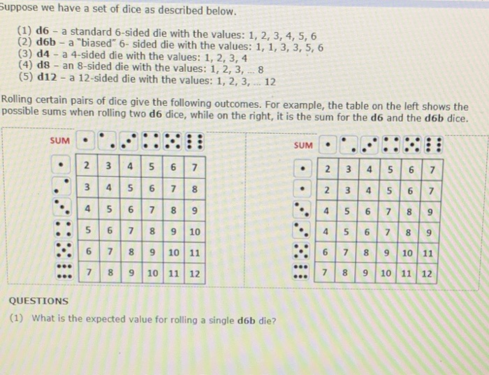 Solved Suppose We Have A Set Of Dice As Described Below. (1) | Chegg.com