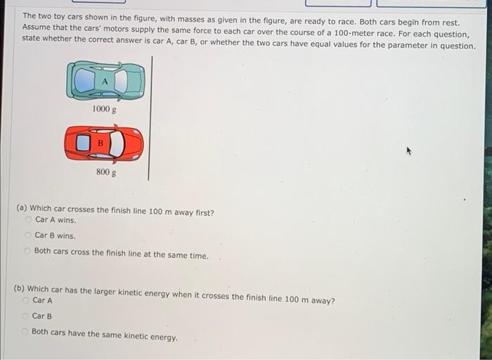 Solved The two toy cars shown in the figure, with masses as