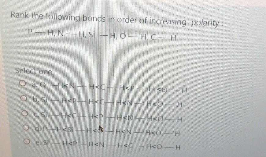 Solved Rank the following bonds in order of increasing | Chegg.com