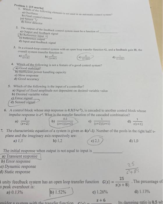 Solved Problem i: [15 marks] 1. Which of the following | Chegg.com