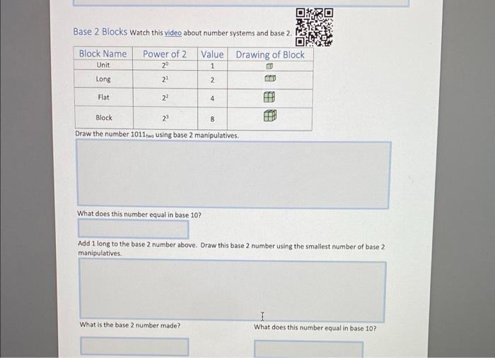 Solved Base 2 Blocks Watch this video about number systems | Chegg.com