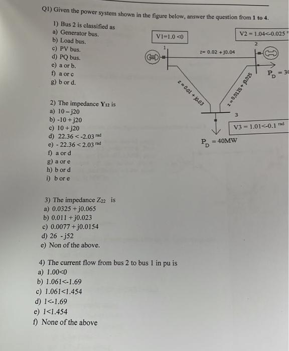 Solved Q2) Consider the power system shown in the figure | Chegg.com