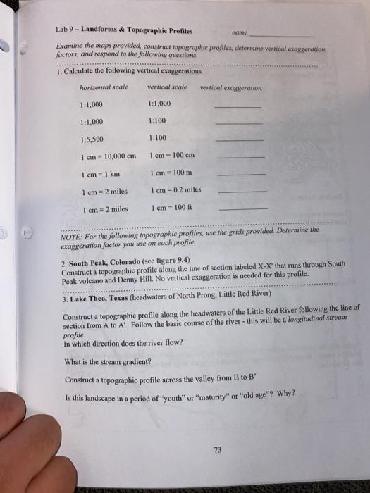 Solved Name Lab 9 - Landforms & Topographie Profiles Examine | Chegg.com