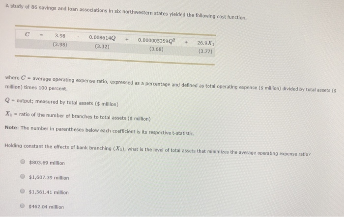 Solved A Study Of 86 Savings And Loan Associations In Six 