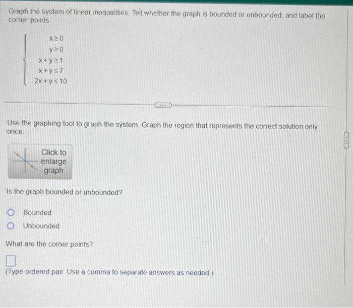 Solved Graph the system of linear inequalities. Tell whether | Chegg.com