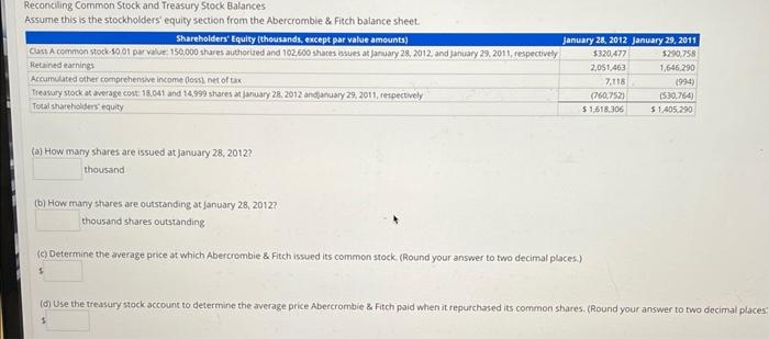 Solved Reconciling Common Stock and Treasury Stock Balances | Chegg.com