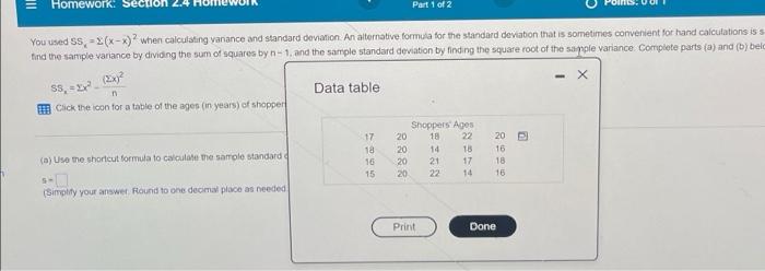 Solved = Homework: Part 1 of 2 You used SS -2(x-x) when | Chegg.com