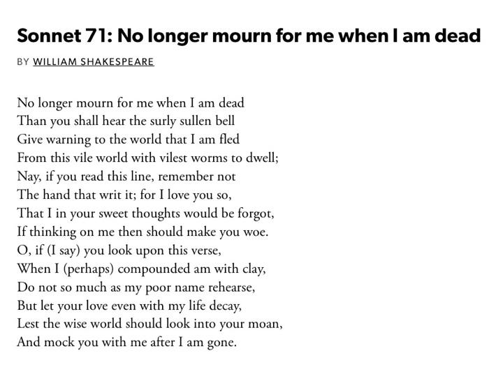 william shakespeare sonet 71