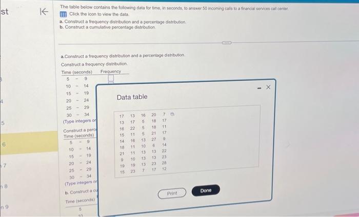 Solved The table below contains the following data for fime, | Chegg.com