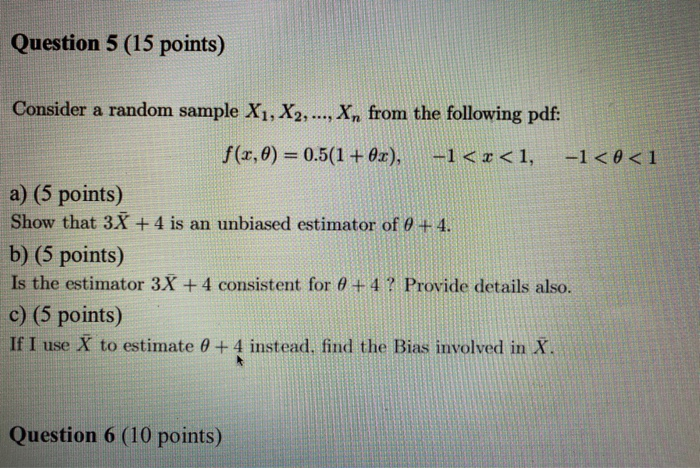 Solved Question 5 (15 points) Consider a random sample X1, | Chegg.com