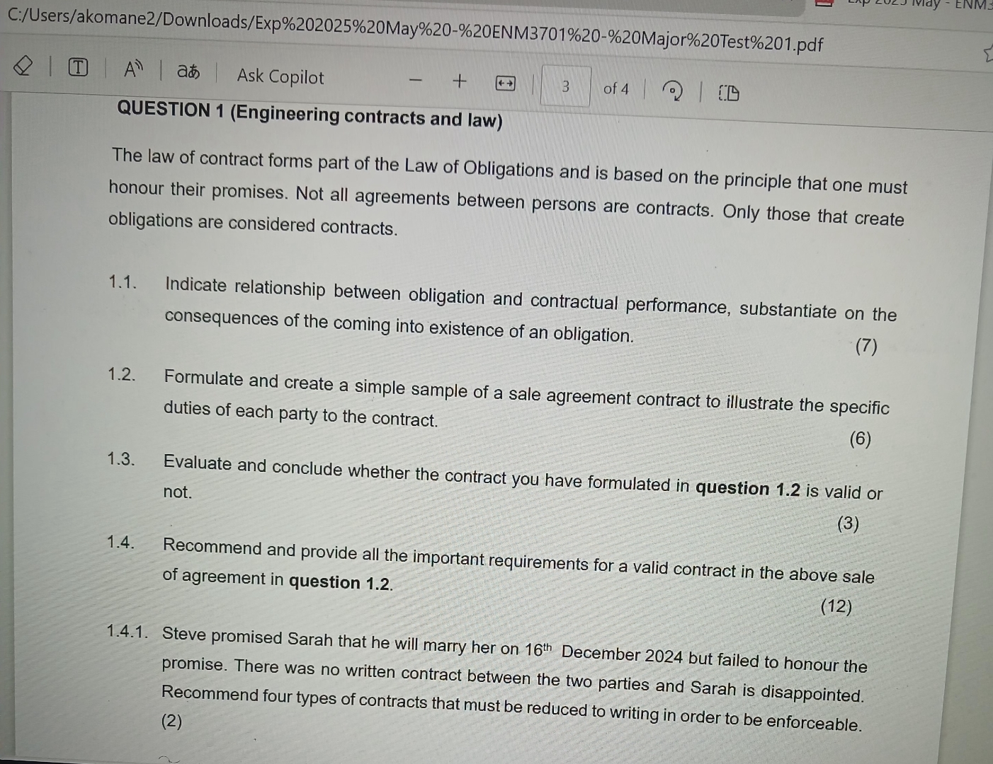 Solved QUESTION 1 (Engineering contracts and law)The law of | Chegg.com