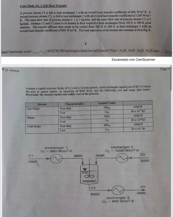 Solved Case Study No. 2125 Heat Transfer A process stream CI | Chegg.com