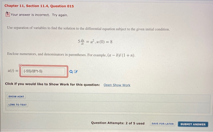 Solved Chapter 11, Section 11.4, Question 015 Your answer is | Chegg.com