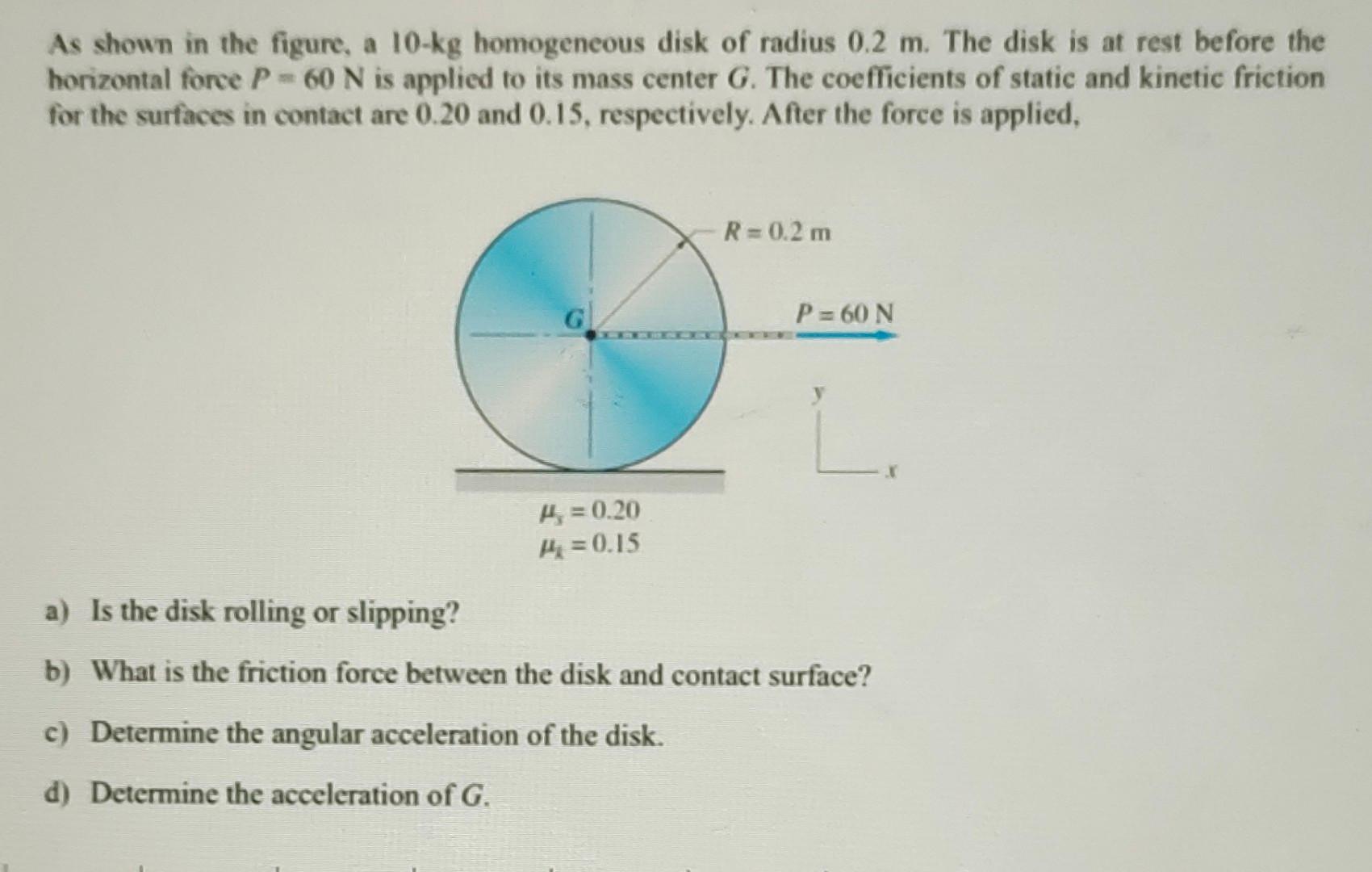 As Shown In The Figure, A 10−kg Homogeneous Disk Of | Chegg.com