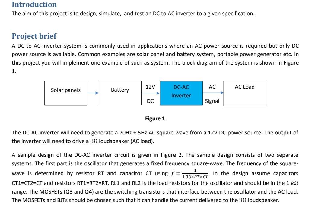 Solved Introduction The aim of this project is to design, | Chegg.com