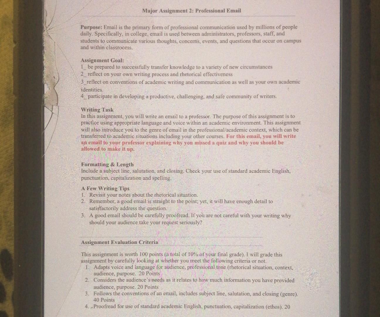 Solved Major Assignment 2: Professional Email Purpose: Email | Chegg.com
