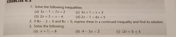 Solved EXERC 1. Solve the following inequalities: (a) 3x - 1 | Chegg.com