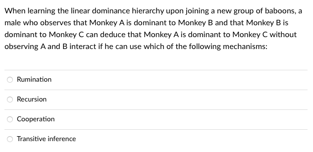 Solved When learning the linear dominance hierarchy upon | Chegg.com