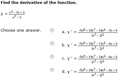 Solved Find the derivative of the function. y= x2 - 3x + | Chegg.com